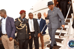 President-Boakai-Disembarks-Flight-At-The-Roberts-International-Airport