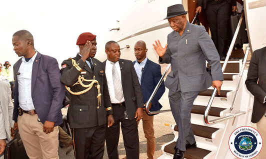 President-Boakai-Disembarks-Flight-At-The-Roberts-International-Airport