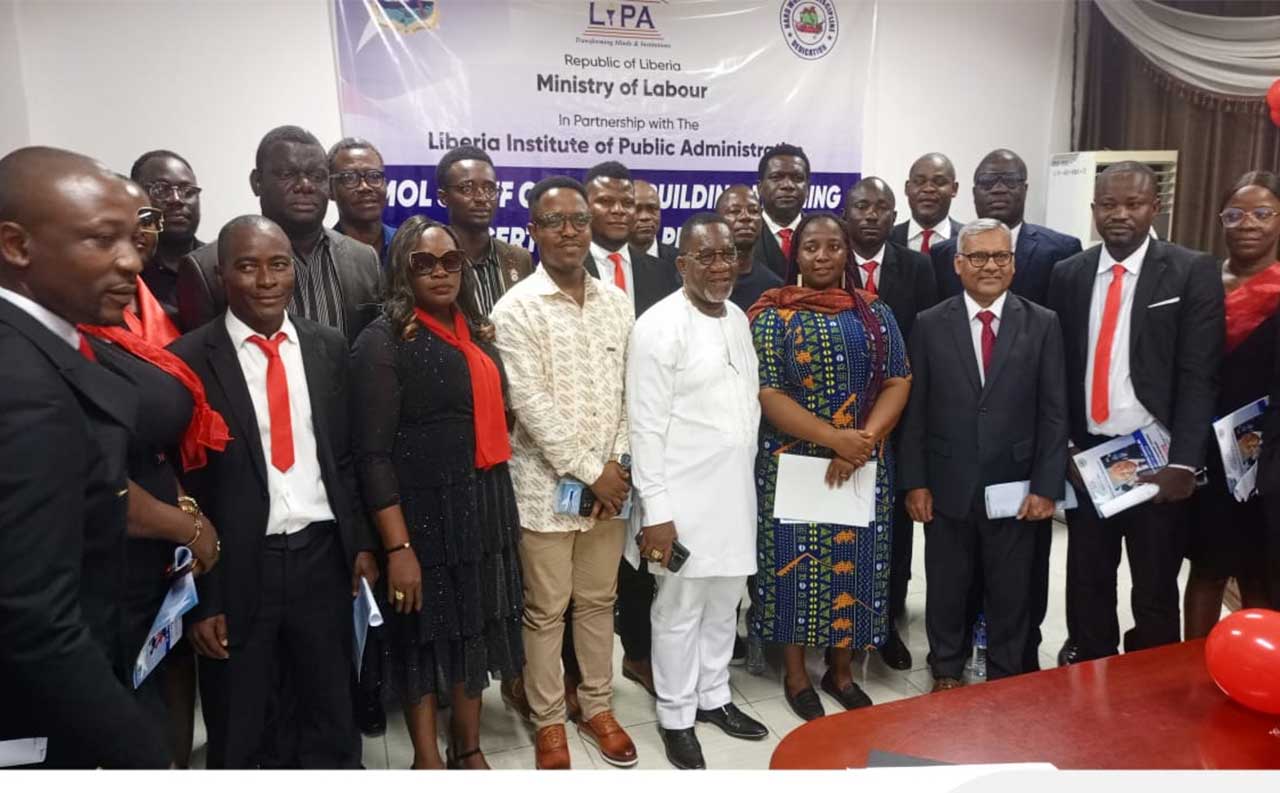 India-To-Boost-Technical-Workforce---Group-photo-of-the-MOL-Staff-Graduates-Indian-Ambassador-Verma,-Labour-Minister-Kruah-and-Dignitaries-at-the-program